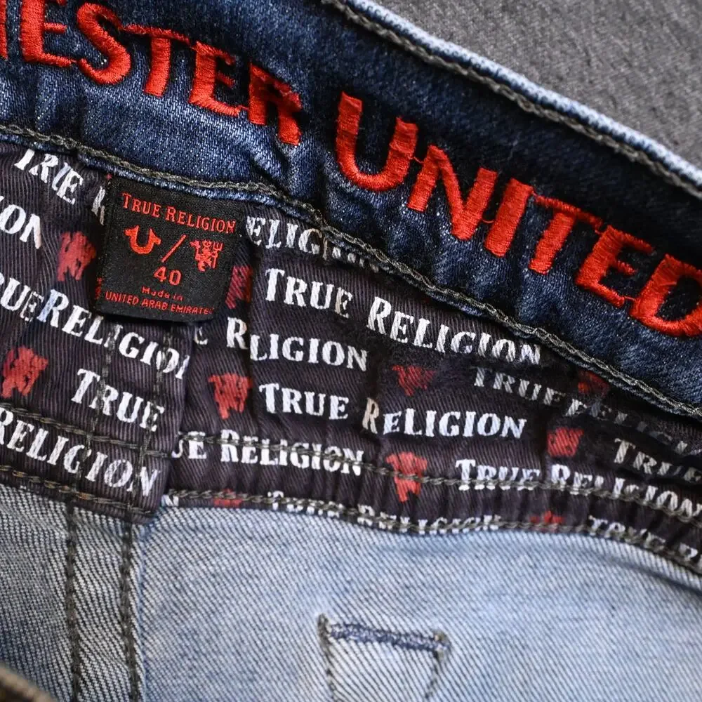 True Religion x Manchester United Men's 40 (38x30) Denim Jeans Red Stitching